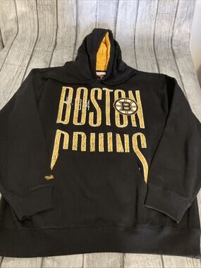 NWT Men’s Mitchell & Ness Boston Bruins OG Fleece 2.0 Hoodie XL Black X-Large